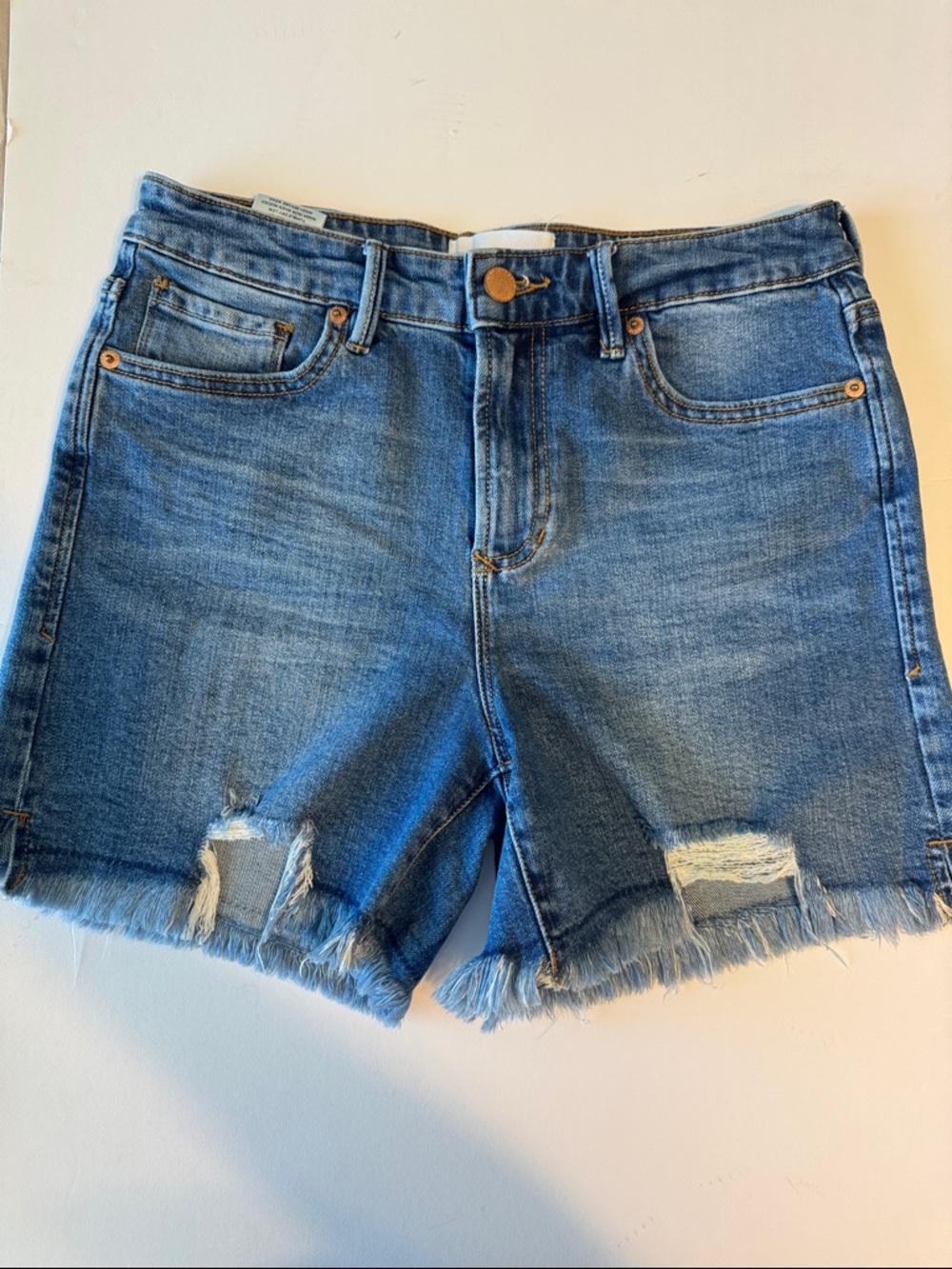 Dear John Medium Blue Distressed High-Rise Denim Shorts